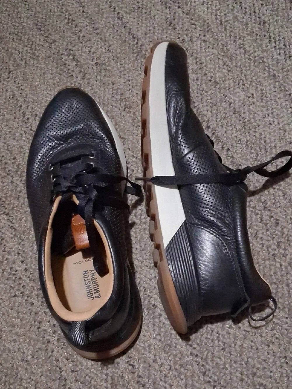 Johnston & Murphy Black Leather Sneakers with White Soles